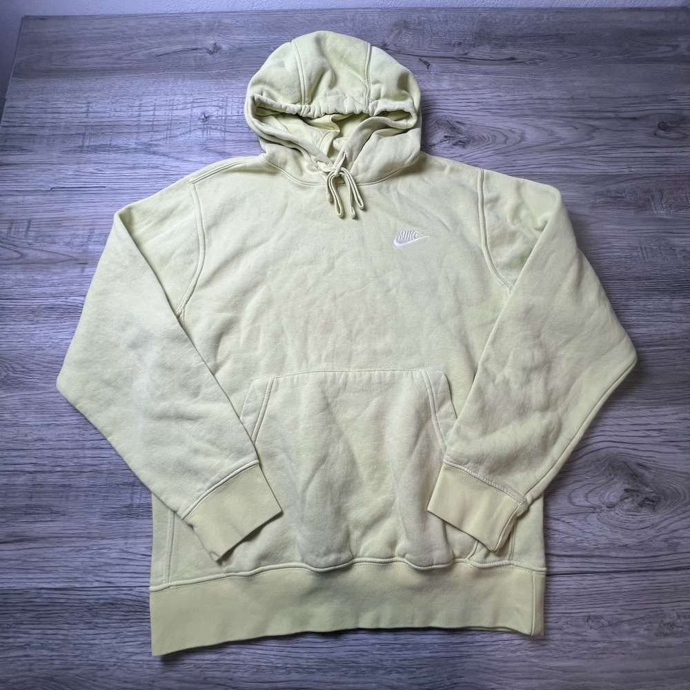 Nike Hoodie Mens Small Yellow Fleece Embroidered Swoosh Pullover AF69